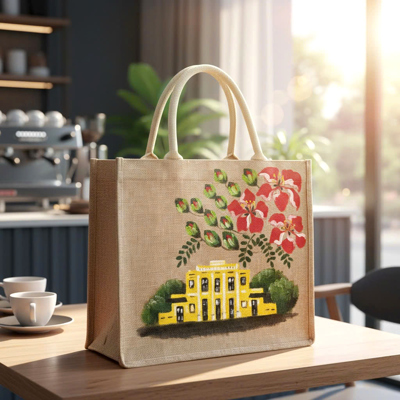 Túi đay vẽ tay nhà hát lớn Hải Phòng 35x30x14cm